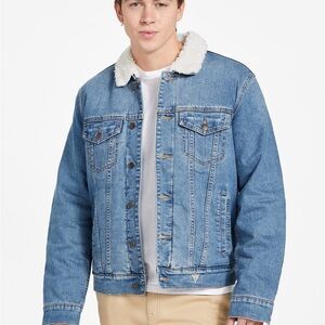 New Guess Blue Denim Jacket Faux Fur SZ XXL